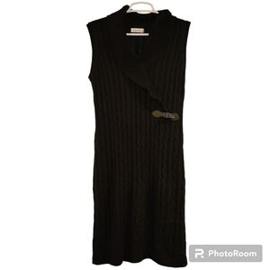 Calvin Klein Shawl Collar Cable Knit Sweater Dress Black Size Medium